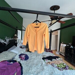 CAbi Soft Peach-Orange Button Cardigan